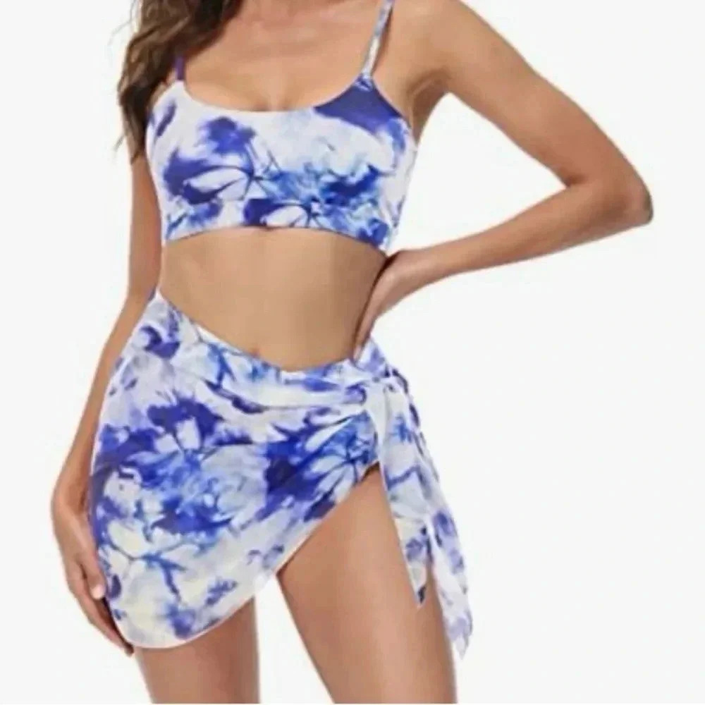 Kate Kasin‎ 3 piece bikini short sarong set NWT Size XL High Waist